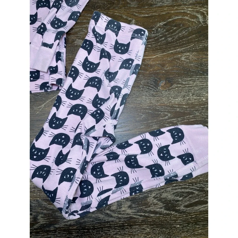 Hanna Andersson Pajama Set US 6 7 Pink Black Cat Long Sleeve Pants Halloween